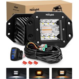 imageNilight Flush Mount LED Light Pods 2PCS 6 Inch 39W Amber White 3 Lighting Modes Fog Lights Spot Flood Beam with Dual Control 18AWG Wiring Harness for Truck Pickup Golf Cart UTV ATV SUV Boat 4x4 CarAmberWhite 3 Modes