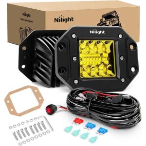 imageNilight Flush Mount LED Light Pods 2PCS 6 Inch 39W Amber White 3 Lighting Modes Fog Lights Spot Flood Beam with Dual Control 18AWG Wiring Harness for Truck Pickup Golf Cart UTV ATV SUV Boat 4x4 CarYellow Lightwiring harness