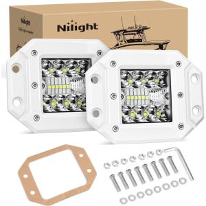 imageNilight LED Light Pods 2PCS 42W Flush Mount Spot Flood Combo Backup Reverse Driving Bumper Lights Ponton Boat Deck Dock Lighting for Offroad Pickup Trucks SUV Van Tractors Ttop Stern Saltwater Boats