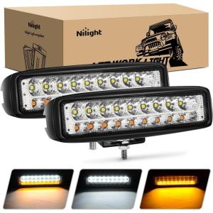 imageNilight LED Pod Light 24W 4 Inch 2PCS Yellow Flood Beam Driving Lights Pods IP67 Waterproof Auxiliary Offroad Lighting for Truck Tractor SUV ATV UTV Golf Cart Boat Motorcycle Dirt Bike2Pcs WhiteAmber Lights