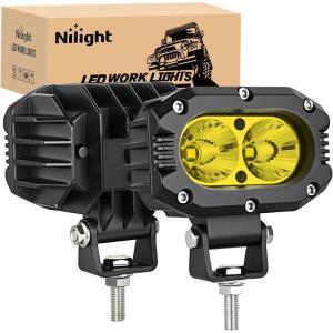 imageNilight LED Pod Light 24W 4 Inch 2PCS Yellow Flood Beam Driving Lights Pods IP67 Waterproof Auxiliary Offroad Lighting for Truck Tractor SUV ATV UTV Golf Cart Boat Motorcycle Dirt BikeYellow Flood Beam 4inch