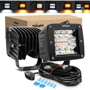 imageNilight LED Pods 3 Inch 18W Cube Flood Offroad Work Light with RGB Halo Strip Multi Chasing Flash Strobe Mode APP amp Remote Control IP67 Waterproof for Truck Pickup Golf Cart SUV ATV UTV 4x4 Van CamperAmberWhite 6 Modes