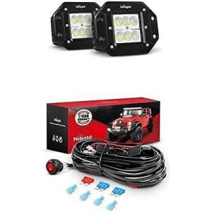 imageNilight LED Work Light 2PCS 18W Flush Mount Light Bar Flood Led Off Road Lights with 12V 16AWG Wiring Harness Kit2 Lead 2 Years Warranty