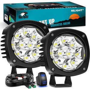 imageNilight Led Offroad Lights 2PCS 4Inch 9LED Round Driving Light Spot Amber White Strobe 6 Modes Memory Function with 16AWG Wiring Harness Kit for Truck Pickup SUV ATV UTV Motorcycle 4x4 CarWhite 4Inch 9Led Light Pods Wiring Kit