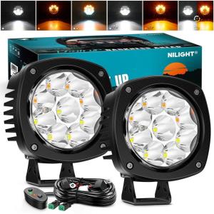 imageNilight Led Offroad Lights 2PCS 4Inch 9LED Round Driving Light Spot Amber White Strobe 6 Modes Memory Function with 16AWG Wiring Harness Kit for Truck Pickup SUV ATV UTV Motorcycle 4x4 CarAmber White 4Inch 9Led Light Pods Wiring Kit