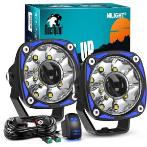imageNilight Led Offroad Lights 2PCS 4Inch 9LED Round Driving Light Spot Amber White Strobe 6 Modes Memory Function with 16AWG Wiring Harness Kit for Truck Pickup SUV ATV UTV Motorcycle 4x4 Car3Inch 9Led Light Pods Wiring Kit