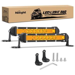 imageNilight Slim LED Light Bar 2Pcs 7 Inch 16LED Single Row Spot Flood Combo Amber Off Road Work Driving Fog Turn Signal Lighting for 12V 24V ATV UTV Pickup Truck Tractor BoatAmber 7Inch 16LED 2Pcs