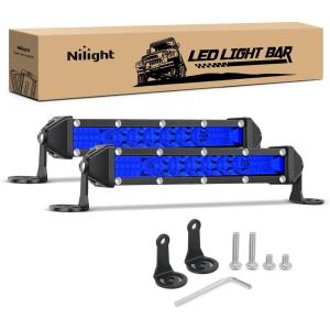 imageNilight Slim LED Light Bar 2Pcs 7 Inch 16LED Single Row Spot Flood Combo Amber Off Road Work Driving Fog Turn Signal Lighting for 12V 24V ATV UTV Pickup Truck Tractor BoatBlue 7Inch 16LED 2Pcs