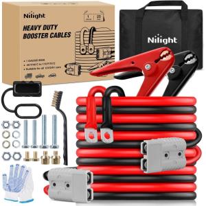imageNilight 1 Gauge 25 Feet Heavy Duty Jumper Cables 900 Amp Booster Battery Cables with Permanent Installation kit and Quick Connect Plug Includes Carrying Bag for 12V amp 24V Cars SUVs and Trucks