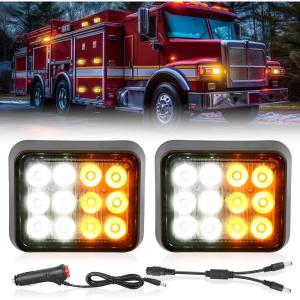 imageNilight 12LED Magnetic Wireless Trailer Lights 2PCS Rechargeable Portable Hazard Beacon Warning Light Amber and White Emergency Strobe Light for Trucks Trailers Vehicles Cars Bus Surface Mount12LED Amber White