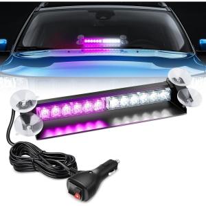 imageNilight 12LED Traffic Advisor Strobe Light Bar White Emergency Warning Hazard Safety Dash FrontRear Windshield Flashing Lights for Cars Trucks Police Firefighter Plow Construction VehiclesPurple White