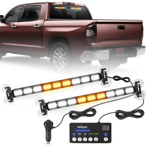 imageNilight 162 LED Traffic Advisor Strobe Light Bar 2in1 Amber Blue Emergency Warning Hazard Lights with Controller 4 Switchable Color 36 Flash Pattern for Trucks Cars Tow Plow Construction VehiclesAmber White