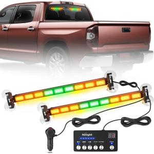 imageNilight 162 LED Traffic Advisor Strobe Light Bar 2in1 Amber Blue Emergency Warning Hazard Lights with Controller 4 Switchable Color 36 Flash Pattern for Trucks Cars Tow Plow Construction VehiclesAmber Green