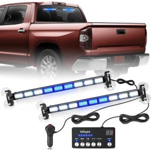 imageNilight 162 LED Traffic Advisor Strobe Light Bar 2in1 Amber Blue Emergency Warning Hazard Lights with Controller 4 Switchable Color 36 Flash Pattern for Trucks Cars Tow Plow Construction VehiclesBlue White