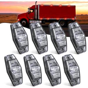 imageNilight 25 Inch Oval Side Marker Clearance Light 2 LED 8 Pack White Lens Red Light 80LM High Lumen Waterproof Surface Mount 12V Direct Wire for Truck Trailer Boat RV SemiClear RedUniversal 25inch Oval