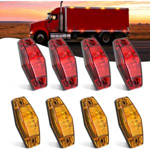 imageNilight 25 Inch Oval Side Marker Clearance Light 2 LED 8 Pack White Lens Red Light 80LM High Lumen Waterproof Surface Mount 12V Direct Wire for Truck Trailer Boat RV SemiAmberRedUniversal 25inch Oval