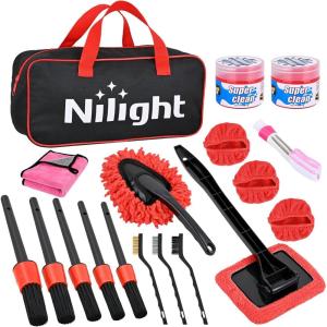 imageNilight 27PCS Car Detailing Kit Auto Cleaning Tools Wash Set with Storage Carry Bag Home Use for Interior Exterior Deep Clean Polish Car Care Windshield Dashboard Seat Air Vents Wheels Tires Yellow15PCS Set  Red