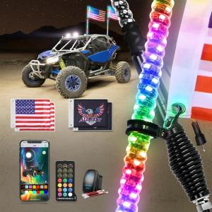 imageNilight 2PCS 3FT RGB LED Whip Light with Spring Base and 6 PCS Rock Lights Combo Remote App Control wDIY Chasing Patterns Turn Signal Brake Reverse Antenna Lighted Whips for ATV UTV Polaris RZR Jeep3FT 2PCS