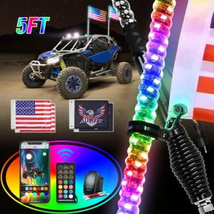 imageNilight 2PCS 3FT RGB LED Whip Light with Spring Base and 6 PCS Rock Lights Combo Remote App Control wDIY Chasing Patterns Turn Signal Brake Reverse Antenna Lighted Whips for ATV UTV Polaris RZR Jeep5FT 2PCS
