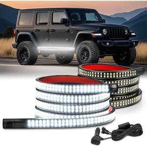 imageNilight 2PCS 70 Inch Emergency Strobe Light Strip 1125 LED Running Board Lights Red White Flexible Side Flashing Warning Caution Safety Waterproof for Truck Construction Vehicles PickupWhite