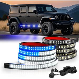 imageNilight 2PCS 70 Inch Emergency Strobe Light Strip 1125 LED Running Board Lights Red White Flexible Side Flashing Warning Caution Safety Waterproof for Truck Construction Vehicles PickupBlue White