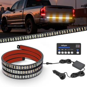 imageNilight 49 Inch Emergency Strobe Light Strips with Controller 288LED Flashing Warning Hazard Safety Rear Window Tailgate Lights for Truck Trailer Construction Plow Pickup Tow SUV Vehicles Red White49 Tailgate Strobe w Controller Amber White