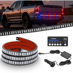 imageNilight 49 Inch Emergency Strobe Light Strips with Controller 288LED Flashing Warning Hazard Safety Rear Window Tailgate Lights for Truck Trailer Construction Plow Pickup Tow SUV Vehicles Red White49 Tailgate Strobe w Controller Red Blue