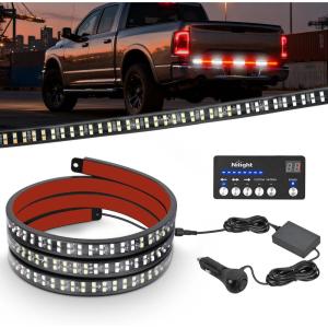 imageNilight 49 Inch Emergency Strobe Light Strips with Controller 288LED Flashing Warning Hazard Safety Rear Window Tailgate Lights for Truck Trailer Construction Plow Pickup Tow SUV Vehicles Red White49 Tailgate Strobe w Controller Red White