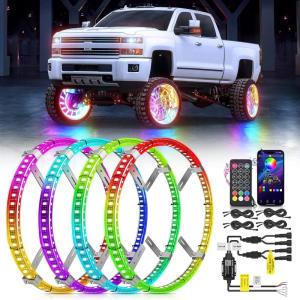 imageNilight 4PCS 17inch Double Row LED Wheel Ring Lights Pure White with Wiring Harness Kit Rocker Switch Control Dual Row for Car Van SUV TruckDream ColorDouble Row