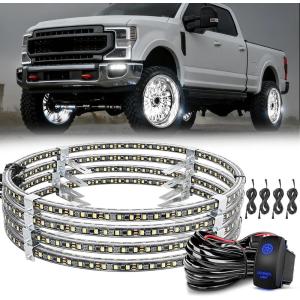 imageNilight 4PCS 17inch Double Row LED Wheel Ring Lights Pure White with Wiring Harness Kit Rocker Switch Control Dual Row for Car Van SUV TruckPure White
