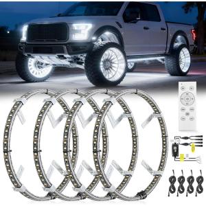imageNilight 4PCS 17inch Double Row LED Wheel Ring Lights Pure White with Wiring Harness Kit Rocker Switch Control Dual Row for Car Van SUV TruckPure White wRemote