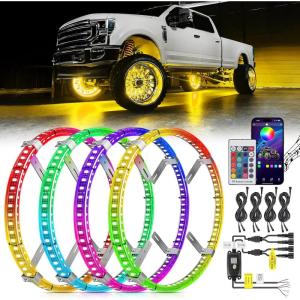 imageNilight 4PCS 17inch Double Row LED Wheel Ring Lights Pure White with Wiring Harness Kit Rocker Switch Control Dual Row for Car Van SUV TruckRGBDouble Row