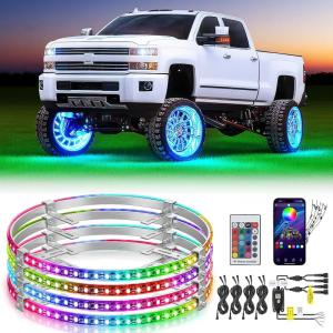 imageNilight 4PCS 17inch Double Row LED Wheel Ring Lights Pure White with Wiring Harness Kit Rocker Switch Control Dual Row for Car Van SUV TruckRGBSingle Row