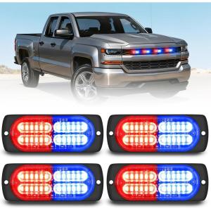imageNilight 4PCS 24LED Emergency Strobe lights 12V 24V Amber Surface Mount Grille Hazard Safety Warning Light Sync Feature Side Flashing Marker Flash for Car Truck CampersRed Blue