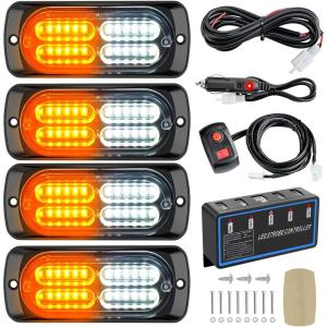 imageNilight 4PCS 24LED Emergency Strobe lights 12V 24V Amber Surface Mount Grille Hazard Safety Warning Light Sync Feature Side Flashing Marker Flash for Car Truck CampersAmber White wController