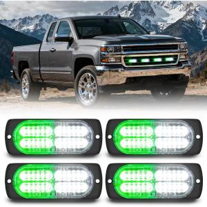 imageNilight 4PCS 24LED Emergency Strobe lights 12V 24V Amber Surface Mount Grille Hazard Safety Warning Light Sync Feature Side Flashing Marker Flash for Car Truck CampersGreen White