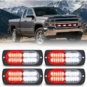 imageNilight 4PCS 24LED Emergency Strobe lights 12V 24V Amber Surface Mount Grille Hazard Safety Warning Light Sync Feature Side Flashing Marker Flash for Car Truck CampersRed White