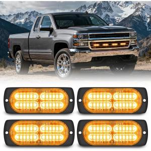 imageNilight 4PCS 24LED Emergency Strobe lights 12V 24V Amber Surface Mount Grille Hazard Safety Warning Light Sync Feature Side Flashing Marker Flash for Car Truck CampersAmber