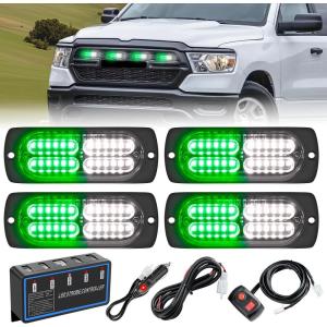imageNilight 4PCS 24LED Emergency Strobe lights 12V 24V Amber Surface Mount Grille Hazard Safety Warning Light Sync Feature Side Flashing Marker Flash for Car Truck CampersGreen White wController
