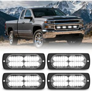 imageNilight 4PCS 24LED Emergency Strobe lights 12V 24V Amber Surface Mount Grille Hazard Safety Warning Light Sync Feature Side Flashing Marker Flash for Car Truck CampersWhite