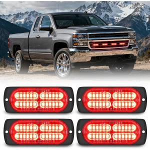 imageNilight 4PCS 24LED Emergency Strobe lights 12V 24V Amber Surface Mount Grille Hazard Safety Warning Light Sync Feature Side Flashing Marker Flash for Car Truck CampersRed