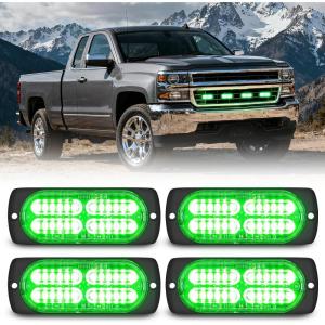 imageNilight 4PCS 24LED Emergency Strobe lights 12V 24V Amber Surface Mount Grille Hazard Safety Warning Light Sync Feature Side Flashing Marker Flash for Car Truck CampersGreen