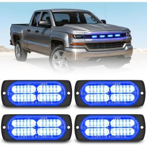 imageNilight 4PCS 24LED Emergency Strobe lights 12V 24V Amber Surface Mount Grille Hazard Safety Warning Light Sync Feature Side Flashing Marker Flash for Car Truck CampersBlue