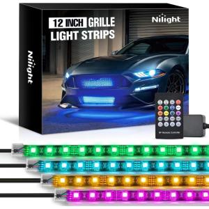 imageNilight 4Pcs 12inch LED Grille Lights 72 LEDs RGB Multi Color Exterior Lighting Kit with Sound Active Function and Wireless Remote Control for Cars Van SUV Truck