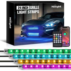 imageNilight 4Pcs 24inch LED Grille Lights 144 LEDs RGB Multi Color Exterior Lighting Kit DIY Sound Active Function Music Mode with APP Control and Remote for Cars Van SUV Truck