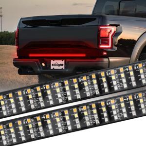 imageNilight 60 Inch Truck Tailgate Strobe Light Strip Tail Emergency Bar Rear Window Warning Lamp UltraBright Double Row 360 LED for Pickup Trailers Construction Vehicles Car SUV Blue White48 Tailgate Light Strip Quad Row