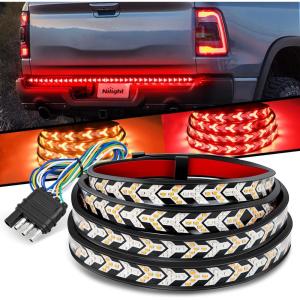 imageNilight 60 Inch Truck Tailgate Strobe Light Strip Tail Emergency Bar Rear Window Warning Lamp UltraBright Double Row 360 LED for Pickup Trailers Construction Vehicles Car SUV Blue White60 Tailgate Light Strip RedAmber Arrow