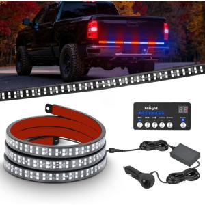imageNilight 60 Inch Truck Tailgate Strobe Light Strip Tail Emergency Bar Rear Window Warning Lamp UltraBright Double Row 360 LED for Pickup Trailers Construction Vehicles Car SUV Blue White60 Tailgte Strobe w Controller Red Blue