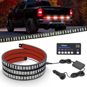 imageNilight 60 Inch Truck Tailgate Strobe Light Strip Tail Emergency Bar Rear Window Warning Lamp UltraBright Double Row 360 LED for Pickup Trailers Construction Vehicles Car SUV Blue White60 Tailgte Strobe w Controller Red White