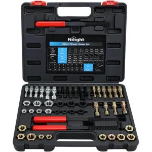 imageNilight 61PCS Metric Thread Chaser Set SAE Metrics Master Thread Repair Kit with Case 28 Taps 28 Dies 3 Files 2 Gauges Universal UNC UNF Sizes Automotive Tool for Mechanic Auto Shop Home Garage Repair49PCS Metric  SAE